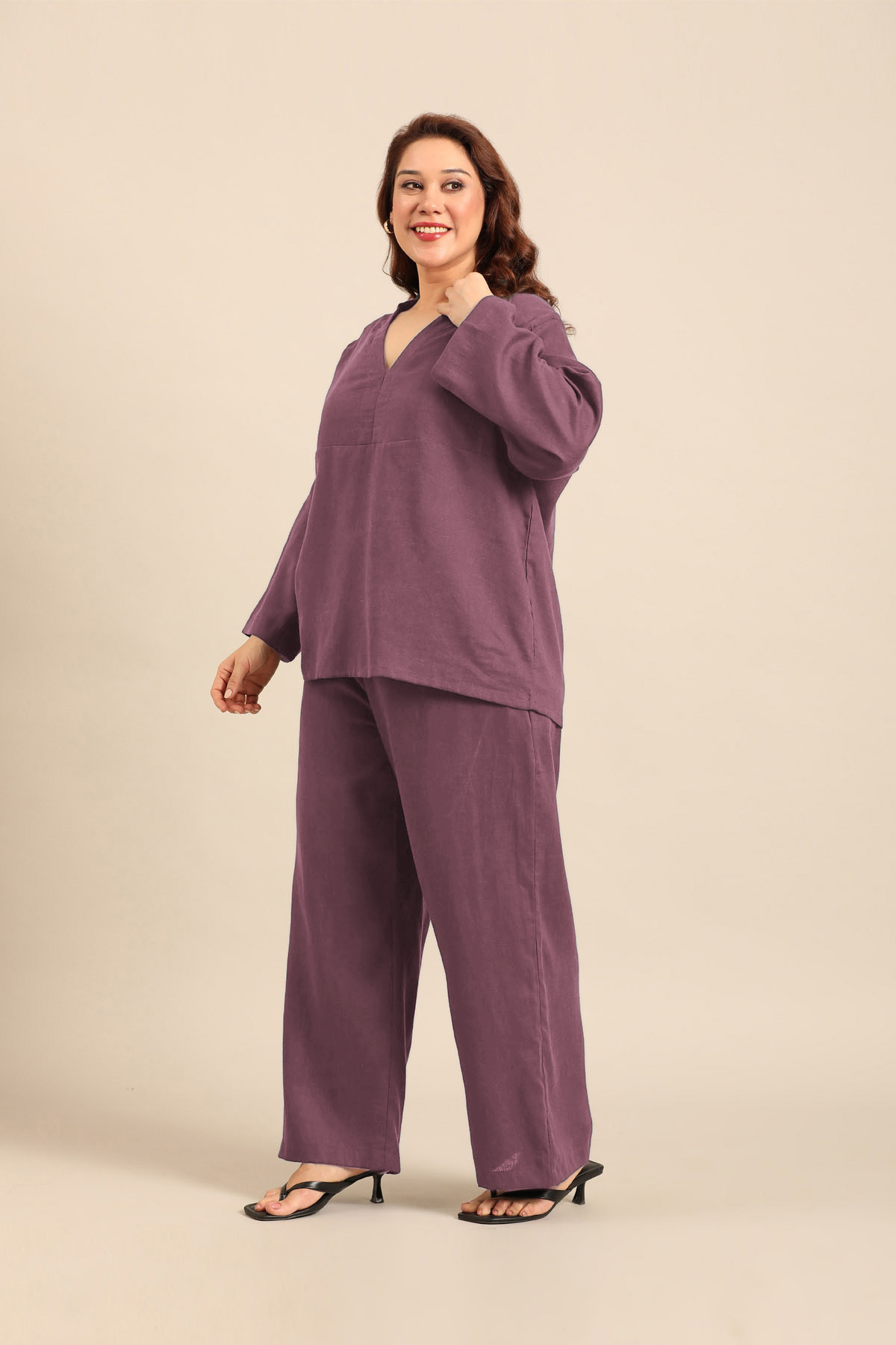 Sandra Mauve Linen Blend Women's Co-ord Set