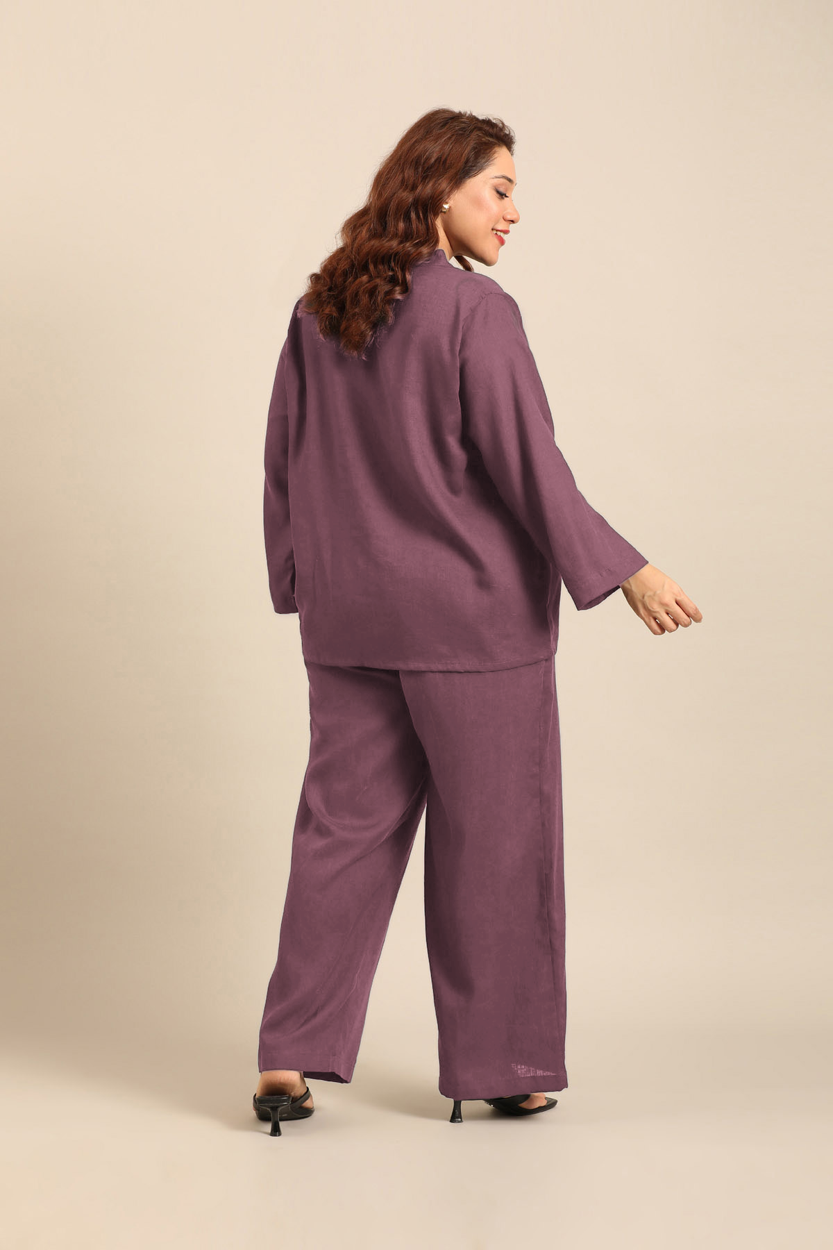 Sandra Mauve Linen Blend Women's Co-ord Set