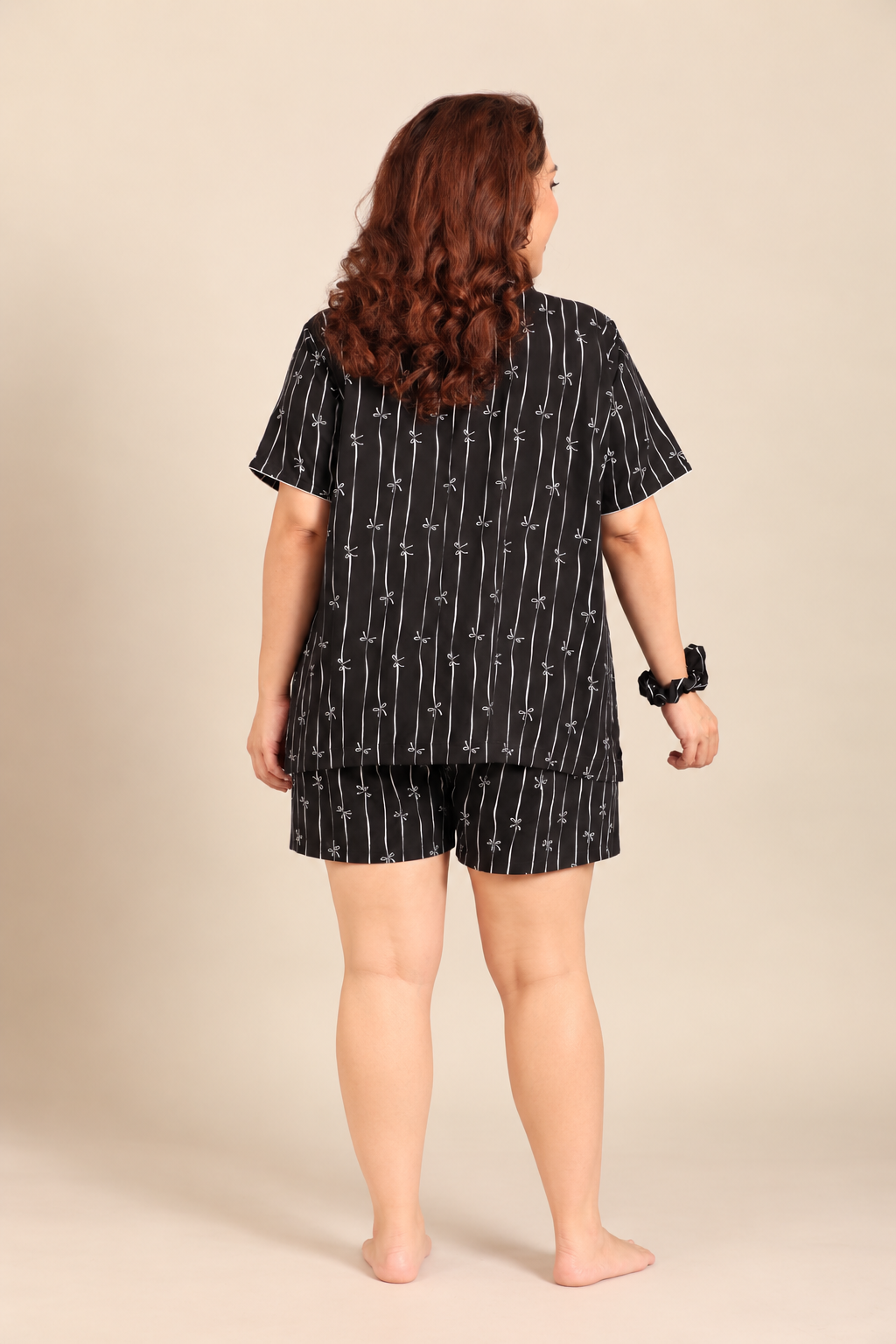 Savannah Bows Viscose Women's Curve Shorts Set - Half Sleeves