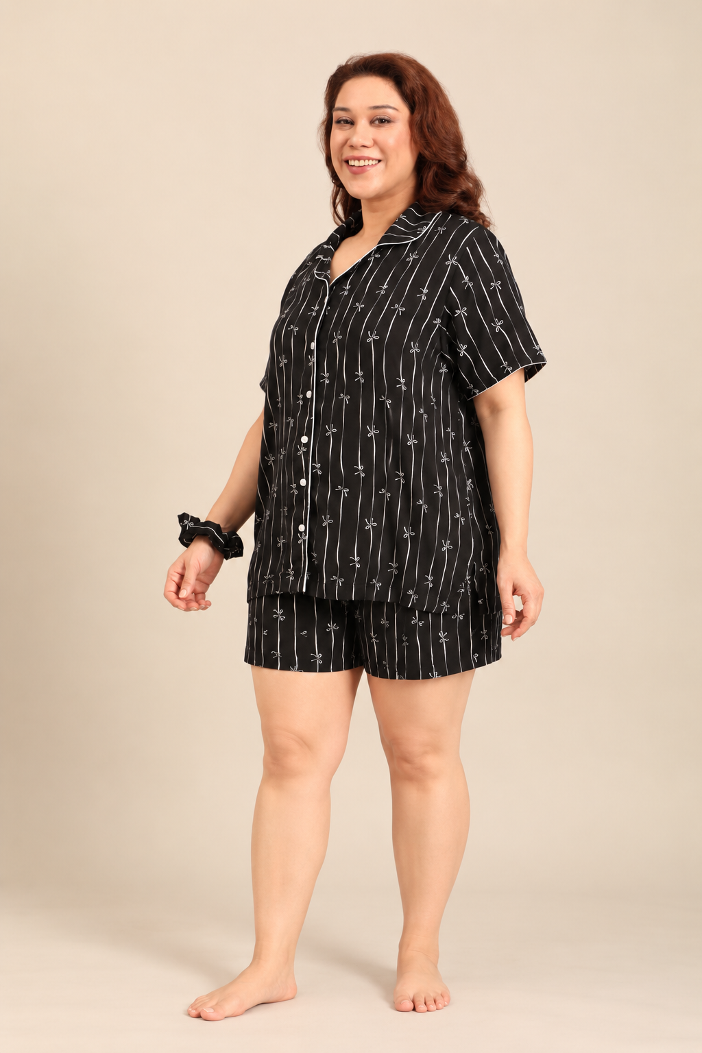 Savannah Bows Viscose Women's Curve Shorts Set - Half Sleeves