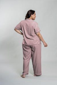Emily Mauve Soft Cotton Blend Women's Curve Pajama Set - Half Sleeves