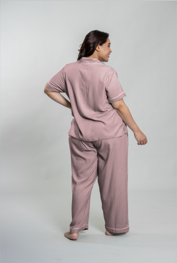 Emily Mauve Soft Cotton Women's Curve Pajama Set - Half Sleeves