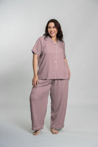 Emily Mauve Soft Cotton Blend Women's Curve Pajama Set - Half Sleeves