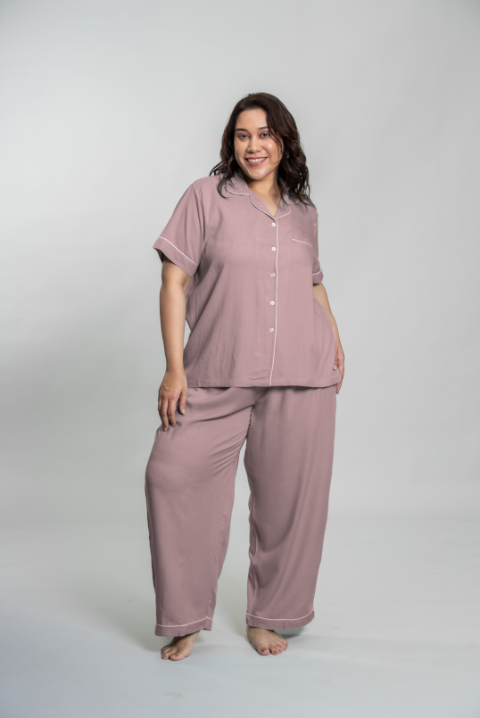 Emily Mauve Soft Cotton Women's Curve Pajama Set - Half Sleeves