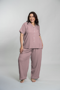 Emily Mauve Soft Cotton Women's Curve Pajama Set - Half Sleeves