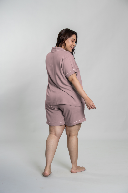 Emily Mauve Soft Cotton Blend Women's Curve Shorts Set - Half Sleeves