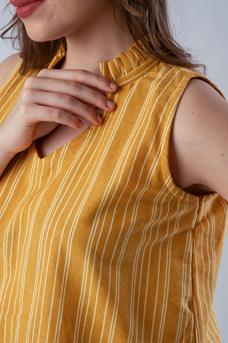 Tuscany Stripe Yellow Cotton Blend Women's Top