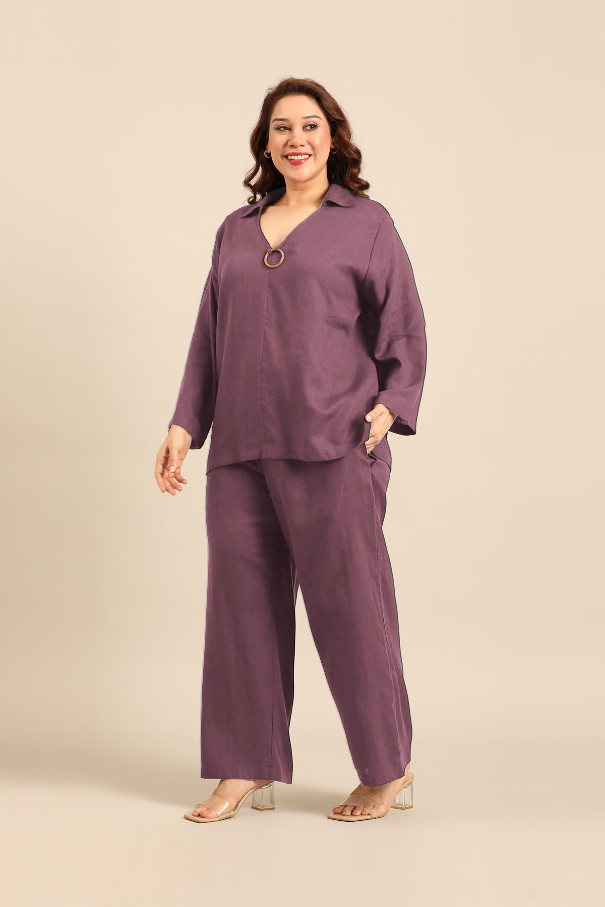 Tessa Mauve Linen Blend Women's Co-ord Set