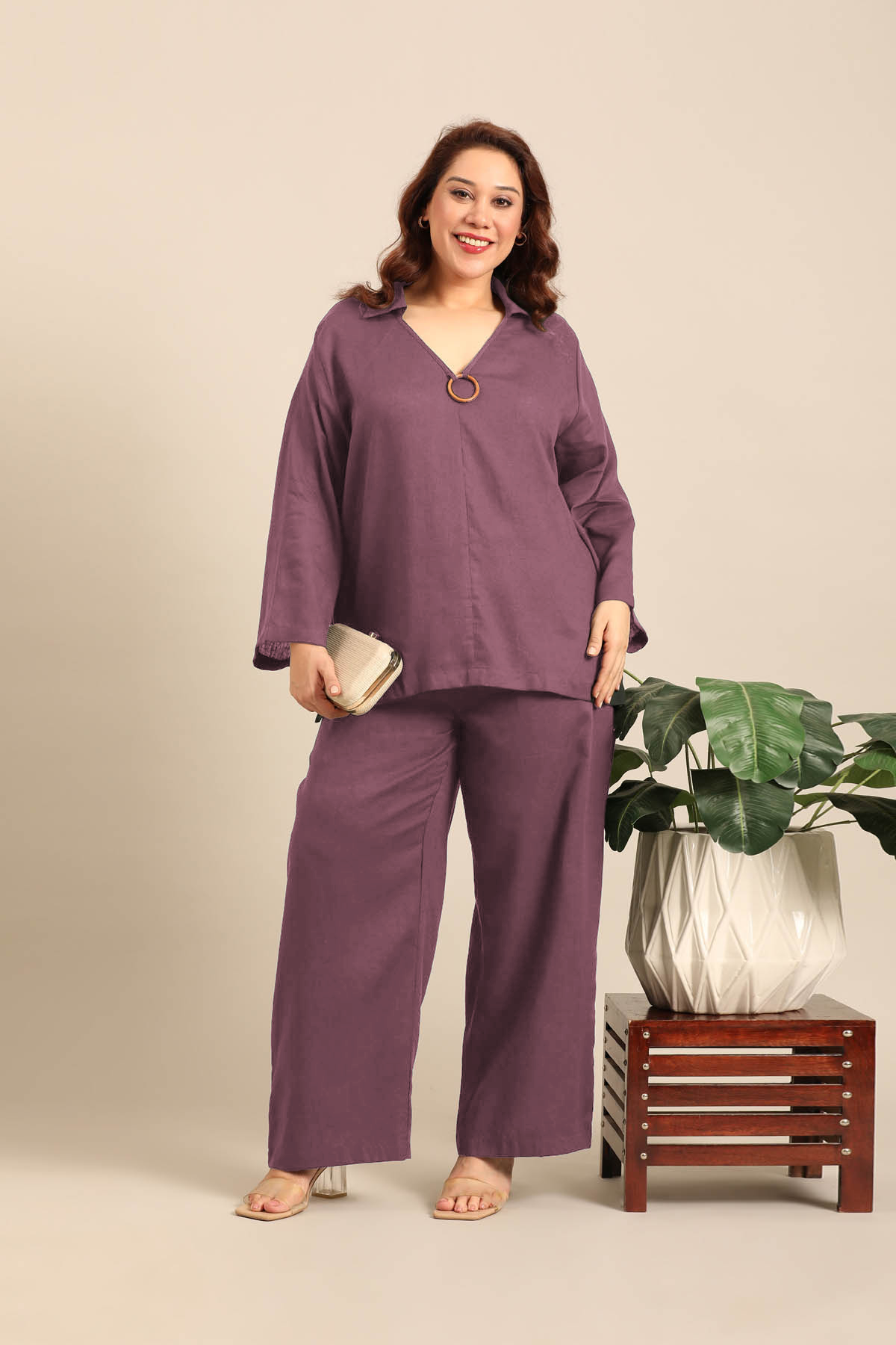 Tessa Mauve Linen Blend Women's Co-ord Set