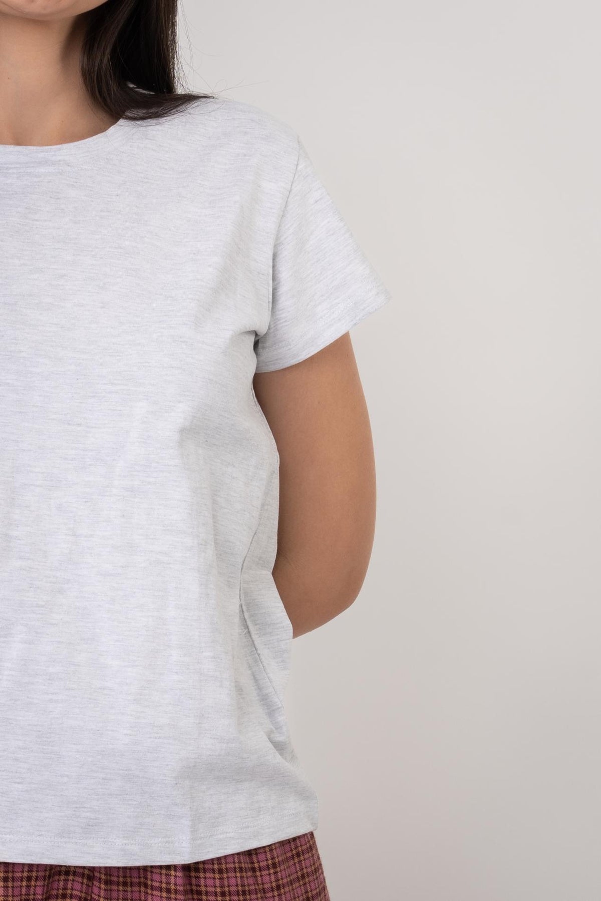 Grey Melange Cotton Knit Women's T-shirt