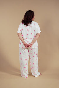 Amy Heart Printed Viscose Women's Curve Pajama Set - Half Sleeves