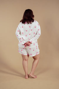 Amy Heart Printed Viscose Women's Curve Shorts Set - Full Sleeves