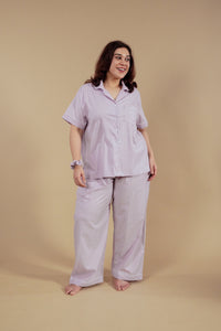 Nora Pin Check Cotton Women's Curve Pajama Set - Half Sleeves