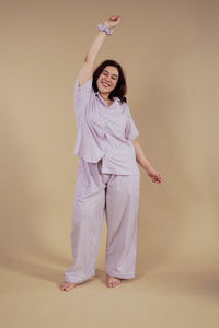 Nora Pin Check Cotton Women's Curve Pajama Set - Half Sleeves