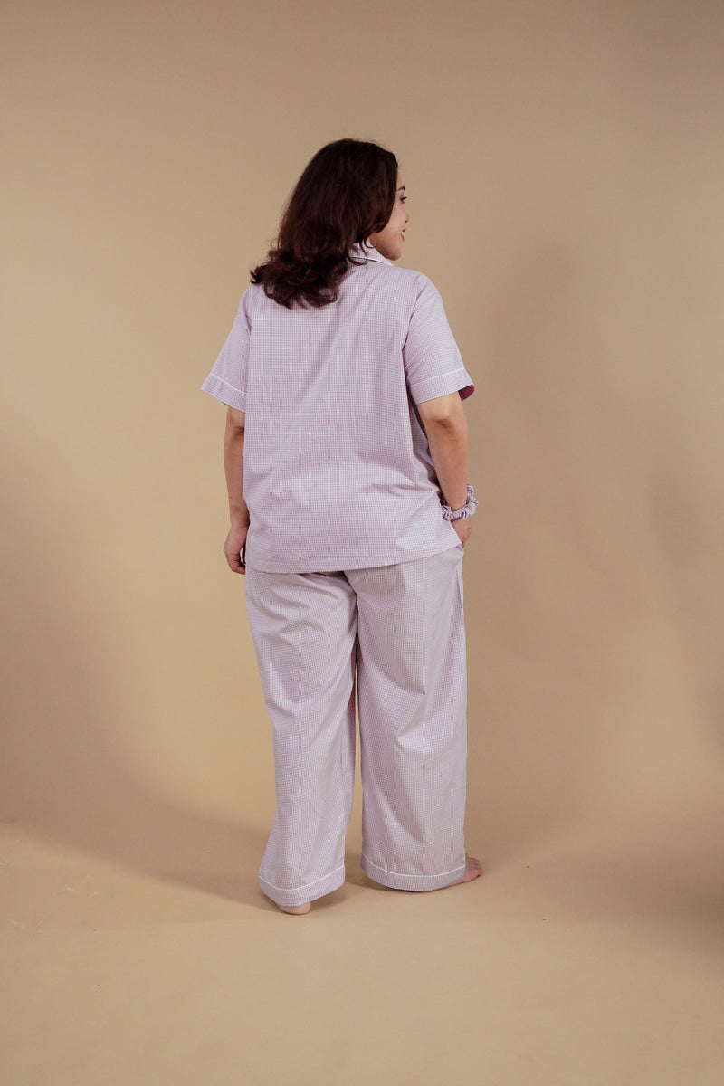 Nora Pin Check Cotton Women's Curve Pajama Set - Half Sleeves