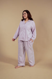 Nora Pin Check Cotton Women's Curve Pajama Set - Full Sleeves