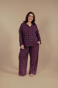 Ruby Check Cotton Women's Curve Pajama Set - Full Sleeves