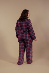 Ruby Check Cotton Women's Curve Pajama Set - Full Sleeves