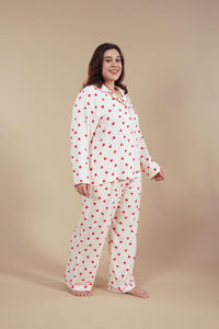 Sweetheart Print Viscose Women's Curve Pajama Set - Full Sleeves