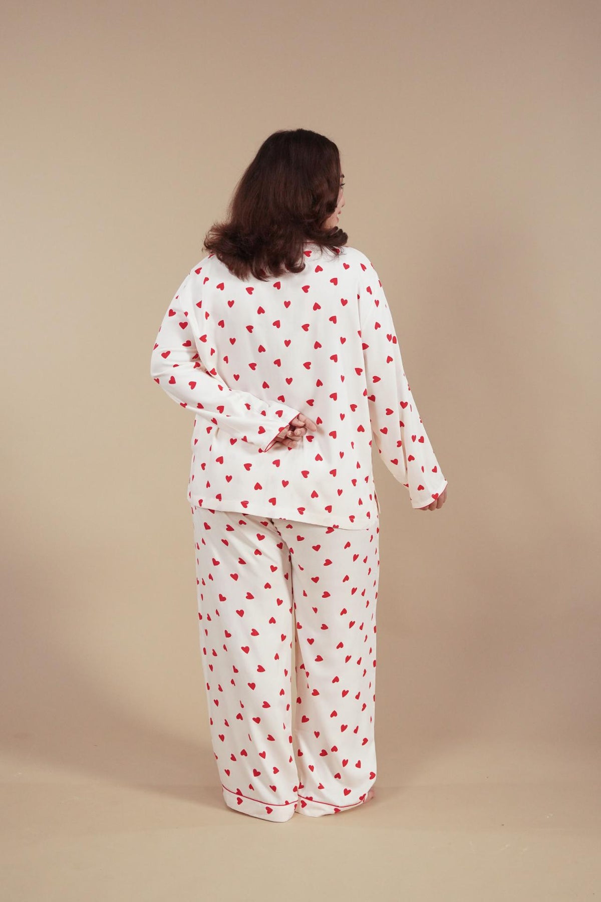 Sweetheart Print Viscose Women's Curve Pajama Set - Full Sleeves
