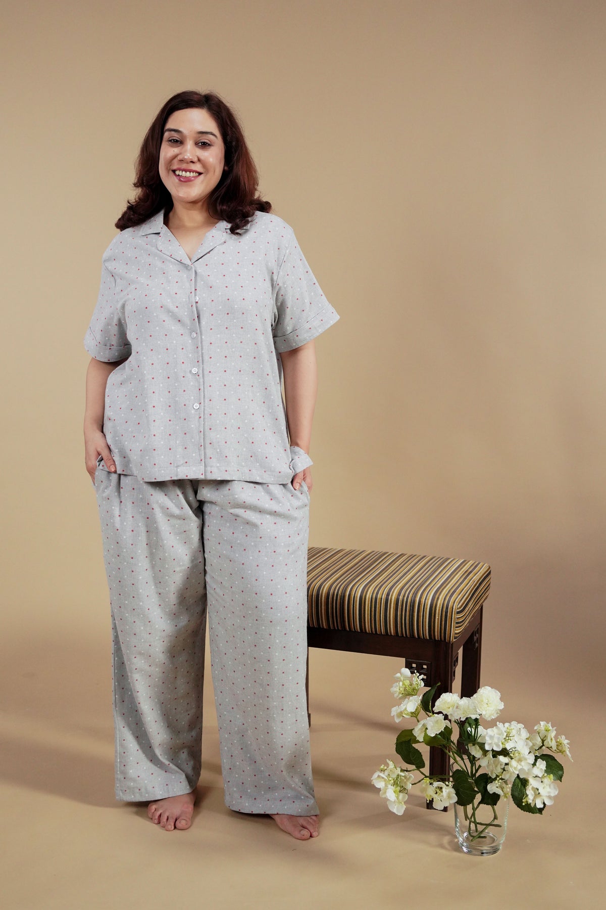 Luna Cotton Blend Women's Curve Pajama Set - Half Sleeves