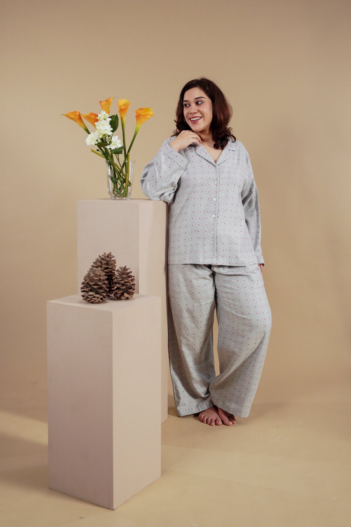 Luna Cotton Blend Women's Curve Pajama Set - Full Sleeves