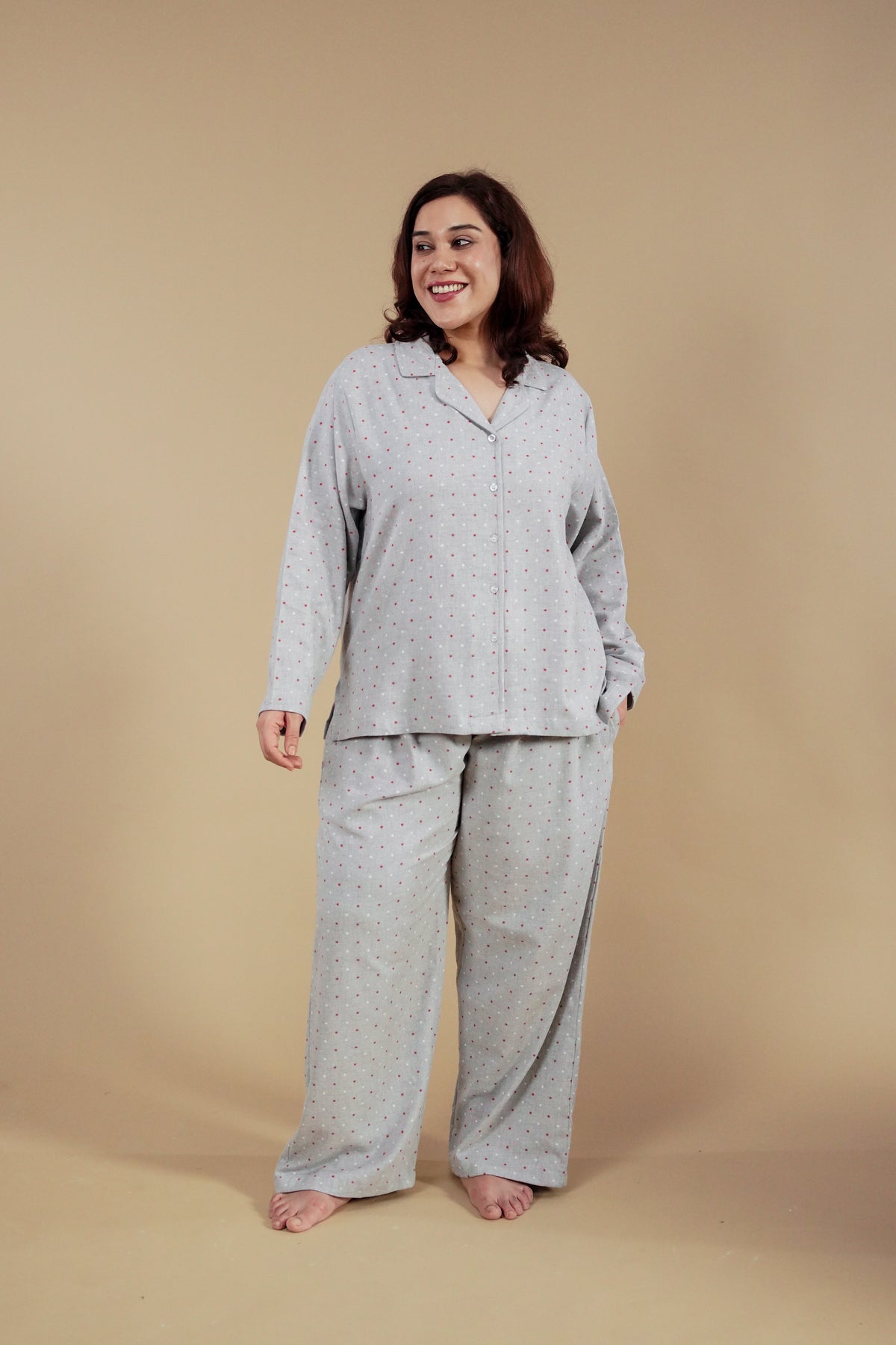 Luna Cotton Blend Women's Curve Pajama Set - Full Sleeves