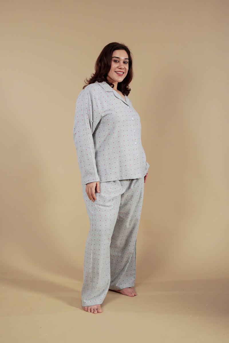 Luna Cotton Blend Women's Curve Pajama Set - Full Sleeves