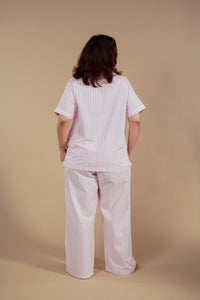 Candy Cane Pink Cotton Women's Curve Pajama Set - Half Sleeves