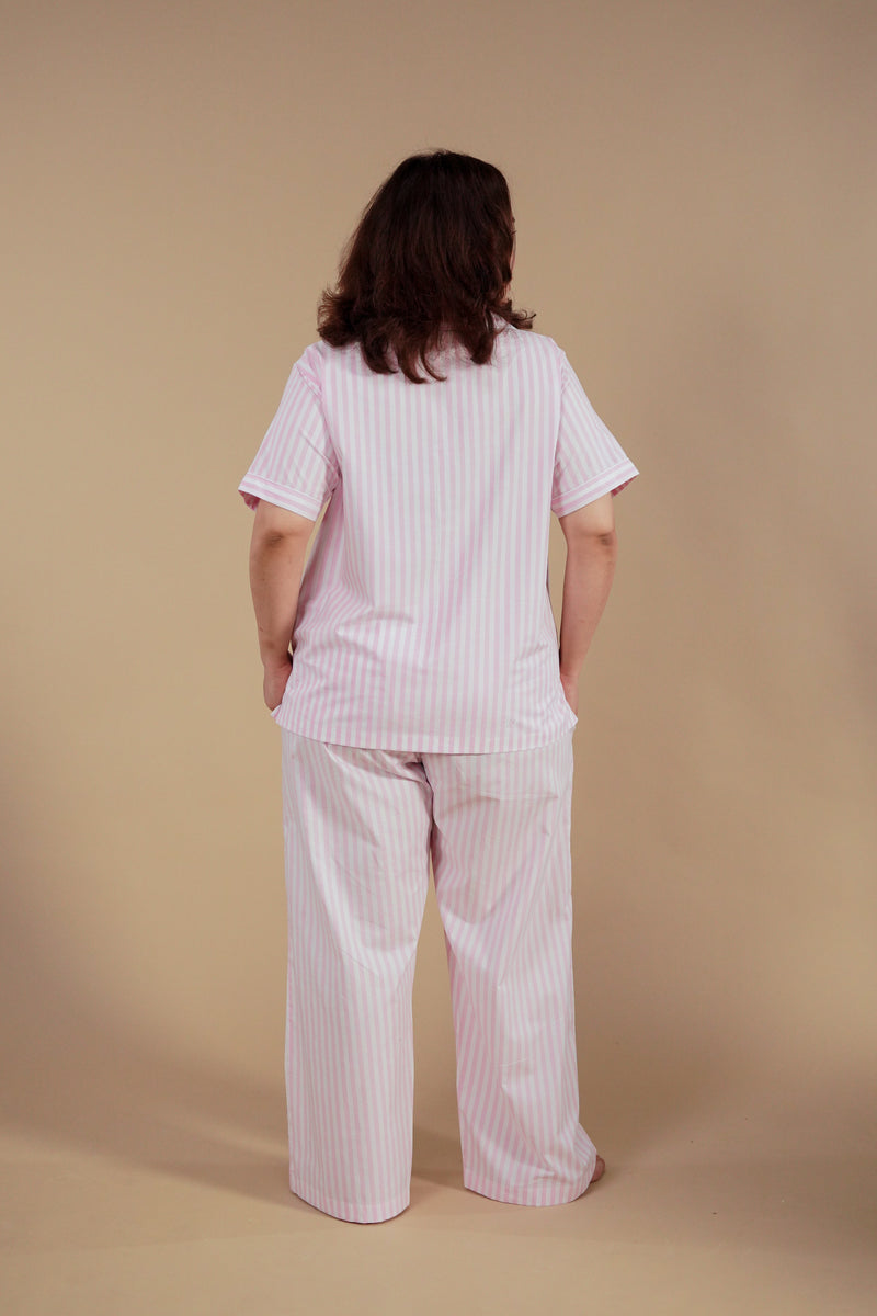 Candy Cane Pink Cotton Women's Curve Pajama Set - Half Sleeves