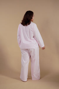 Candy Cane Pink Cotton Women's Curve Pajama Set - Full Sleeves