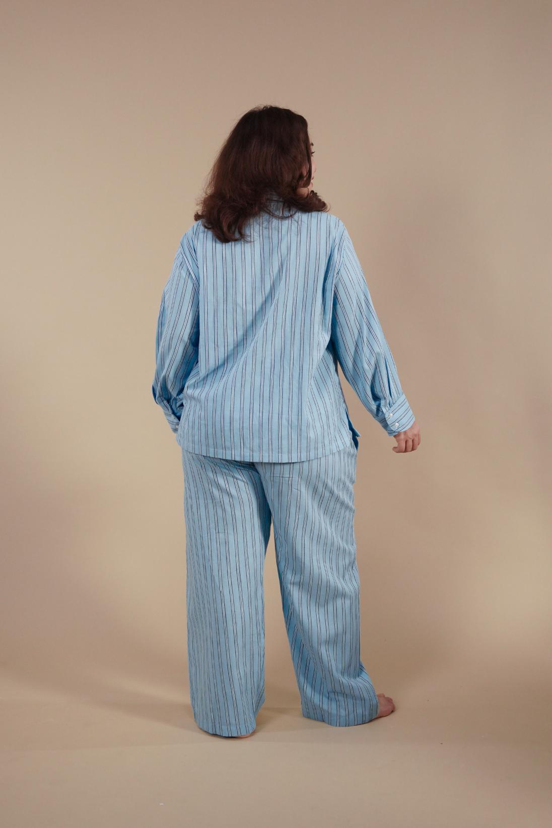 Boyfriend Stripe Cotton Women's Curve Pajama Set - Full Sleeves