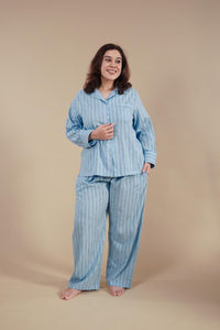 Boyfriend Stripe Cotton Women's Curve Pajama Set - Full Sleeves