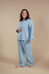 Boyfriend Stripe Cotton Women's Curve Pajama Set - Full Sleeves