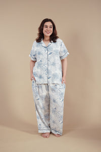 Ivy Blue Floral Cotton Blend Women's Curve Pajama Set- Half Sleeves
