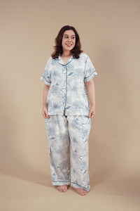 Ivy Blue Floral Cotton Blend Women's Curve Pajama Set- Half Sleeves
