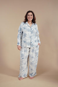 Ivy Blue Floral Cotton Blend Women's Curve Pajama Set- Full Sleeves