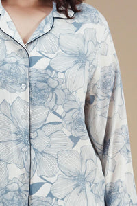 Ivy Blue Floral Cotton Blend Women's Curve Pajama Set- Full Sleeves