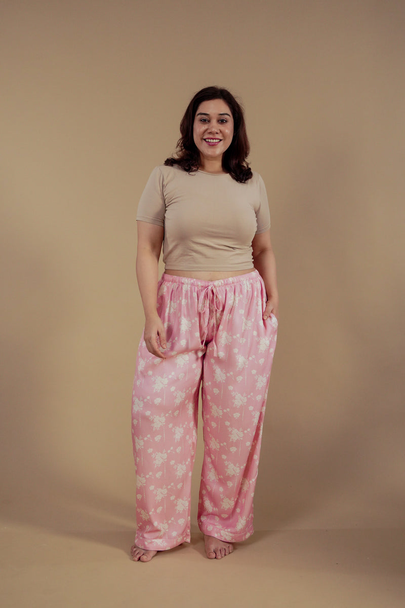 Pink Blossom Floral Printed Viscose Twill Women's Curve Pajama