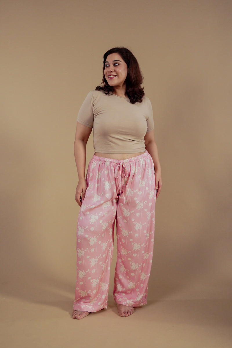 Pink Blossom Floral Printed Viscose Twill Women's Curve Pajama