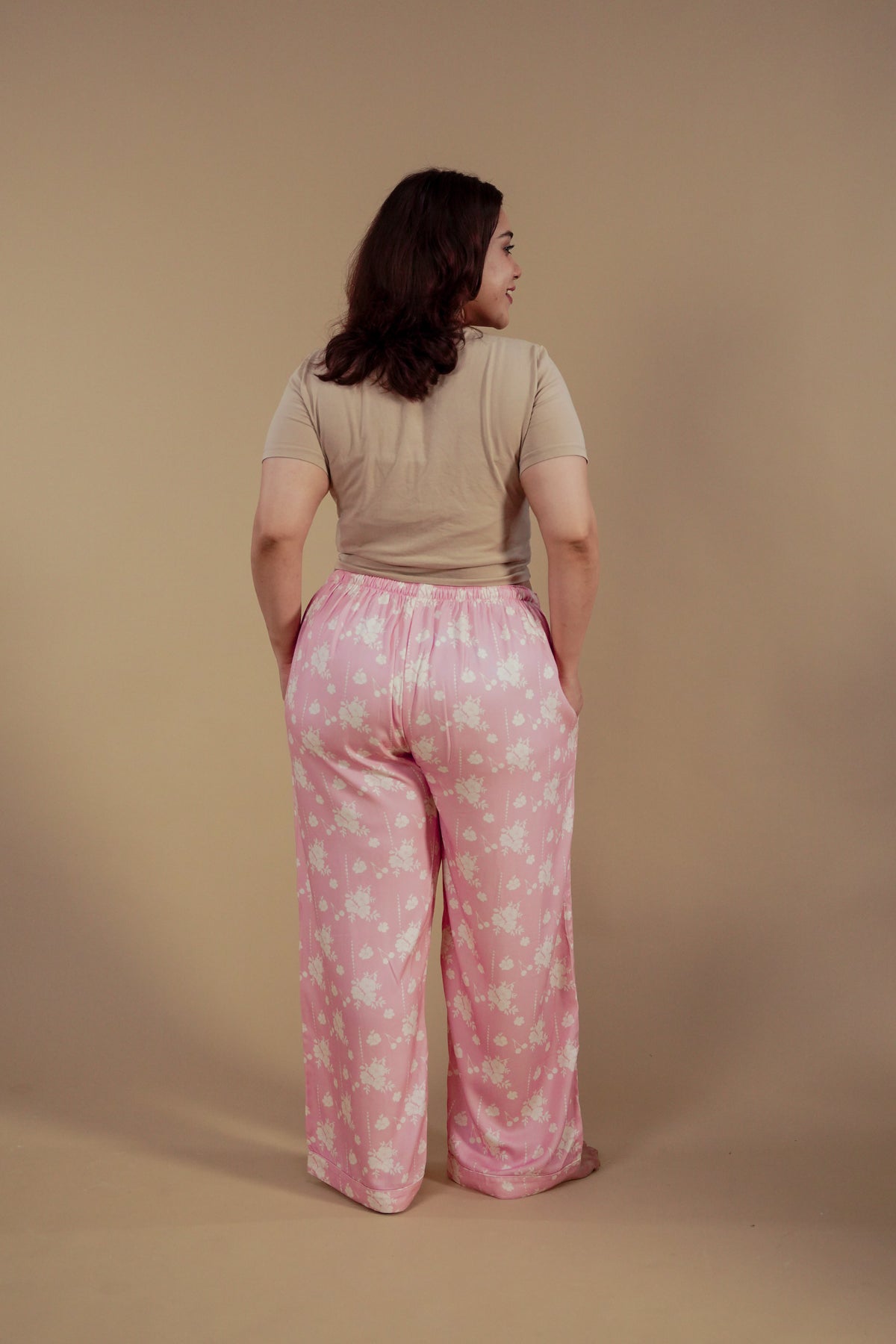 Pink Blossom Floral Printed Viscose Twill Women's Curve Pajama