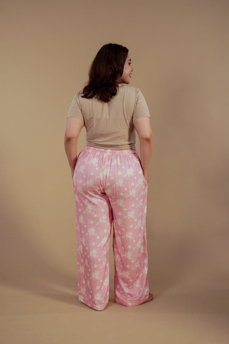 Pink Blossom Floral Printed Viscose Twill Women's Curve Pajama