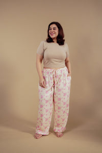 Beige Blossom Floral Printed Viscose Twill Women's Curve Pajama