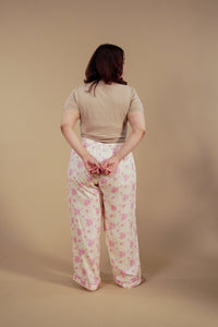 Beige Blossom Floral Printed Viscose Twill Women's Curve Pajama