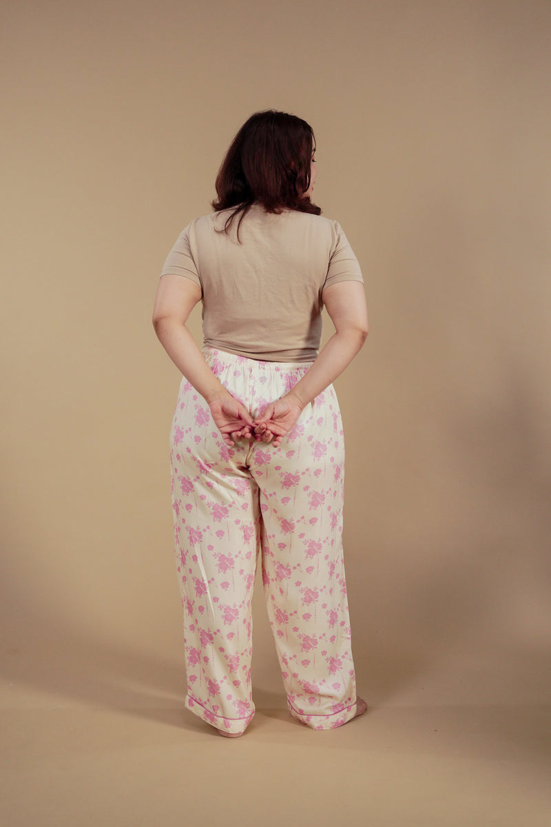 Beige Blossom Floral Printed Viscose Twill Women's Curve Pajama