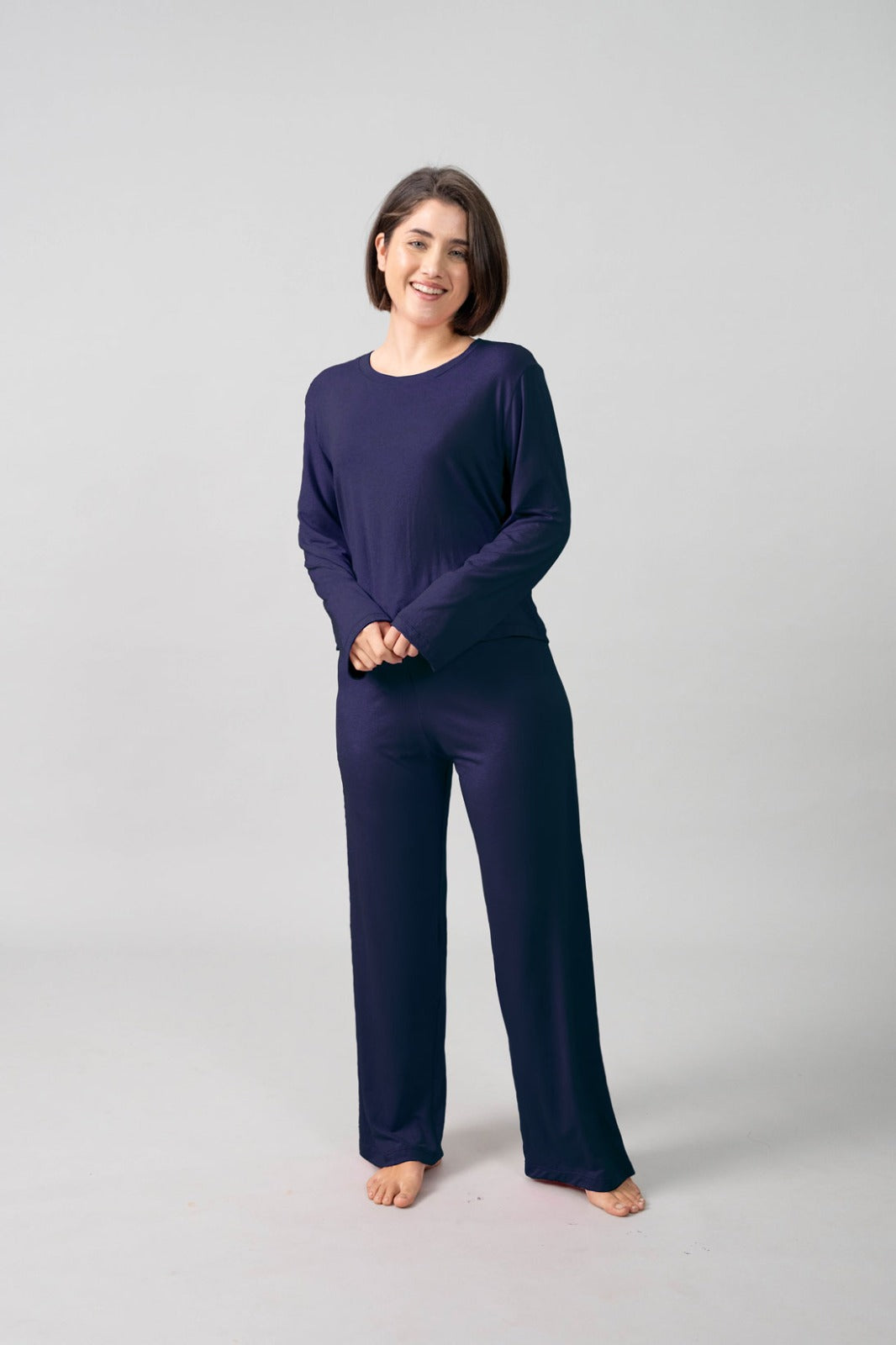 Navy Lucy Butter-Soft Cotton Knit Women's Pajama Set- Full Sleeves