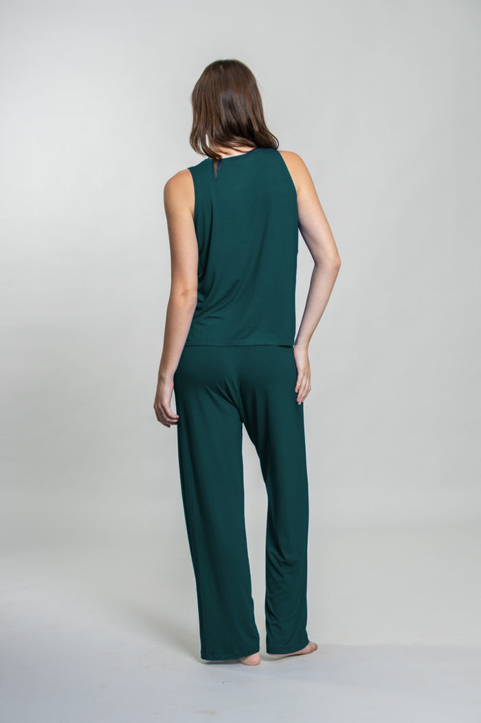 Bottle Green Lucy Butter-Soft Bamboo Knit Women's Pajama Set- Sleeveless