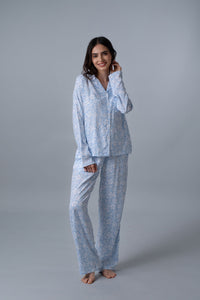 Bella Blue Printed Viscose Blend Women's Pajama Set- Full Sleeves