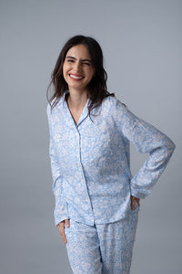 Bella Blue Printed Viscose Blend Women's Pajama Set- Full Sleeves