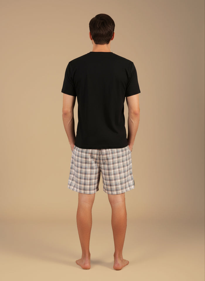 Beige Plaid Cotton Twill Men's Shorts